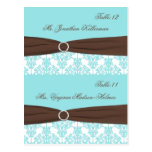Aqua Blue, Brown, White Damask Place Cards Post Cards