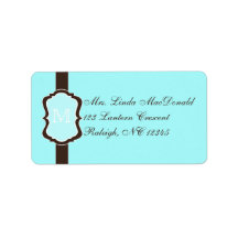 Aqua Blue, Brown, White Monogrammed Address Label