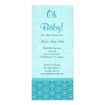 Aqua Blue Circle Flowers Little Boy Baby Shower Custom Invitation