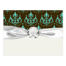 aqua blue damask pattern postcard