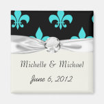 aqua blue fleur de lis pattern refrigerator magnets