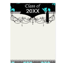 aqua blue fleur de lis pattern post card