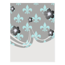 aqua blue fleur de lis pattern post cards