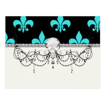 aqua blue fleur de lis pattern post cards