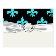 aqua blue fleur de lis pattern post cards