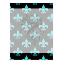aqua blue fleur de lis pattern postcards