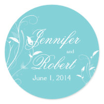 Aqua Blue Floral Filigree Envelope Seal Sticker