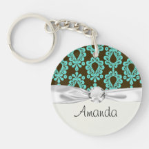 aqua blue green damask pattern design acrylic keychain