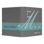 Aqua Blue Grey Wedding Monogram Planner  Binder