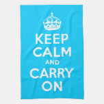 Aqua Blue Keep Calm and Carry On Kitchen Towel