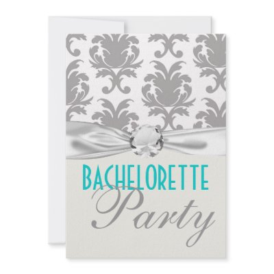 aqua blue silver grey gr damask bachelorette party personalized announcement by Invite_me