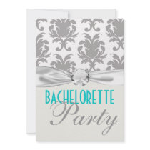 aqua blue silver grey gr damask bachelorette party personalized announcement