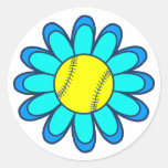 Aqua Blue Softball Girl Round Sticker