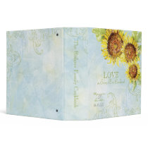 Aqua Blue Sunflower Floral Swirl Modern Wedding Binder