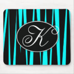 Aqua Blue Zebra Stripes Monogrammed Mouse Pads