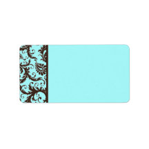 Aqua, Brown, White Damask Address Label