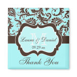 Aqua, Brown, White Floral Wedding Favour Magnet
