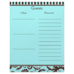 Aqua, Brown, White Stripe Damask Guest Book Paper Letterhead Design