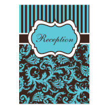 Aqua, Brown, White Striped Damask Enclosure Card Business Card