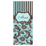 Aqua, Brown, White Striped Damask Menu Card rack cards