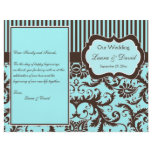 Aqua, Brown, White Striped Damask Wedding Program Full Colour Flyer