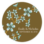 Aqua Cherry Blossom/Brown Wedding Invitation Seal Sticker