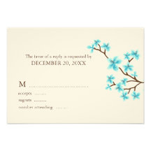 Aqua Cherry Blossoms Wedding Response Cards Invitations