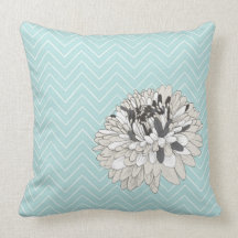 Aqua Chevron chrysanthemum  pattern pillow