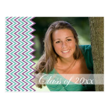Aqua chevron photo graduation party announcement postcards