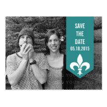 Aqua Chic Flourish Banner Save the Date Postcard