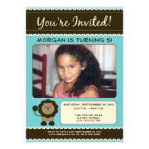Aqua Custom 5x7 Flat Lion Birthday Party Invite
