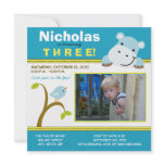Aqua Custom Hippo & Birdie Birthday Party Invite