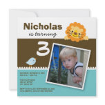 Aqua Custom Lion & Birdie Birthday Party Invite