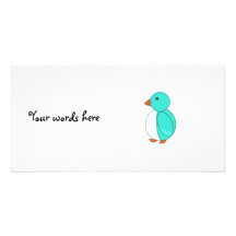 Aqua cute penguin photo cards