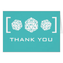 Aqua D20 Dice Gamer Wedding Thank You Card