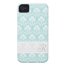 Aqua Damask MonogramPattern iPhone 4/4S case