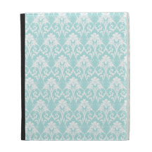 Aqua Damask Pattern Print iPad Cover iPad Folio Case