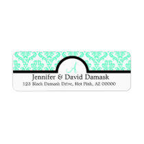 Aqua Damask Wedding Monogram Address Labels labels