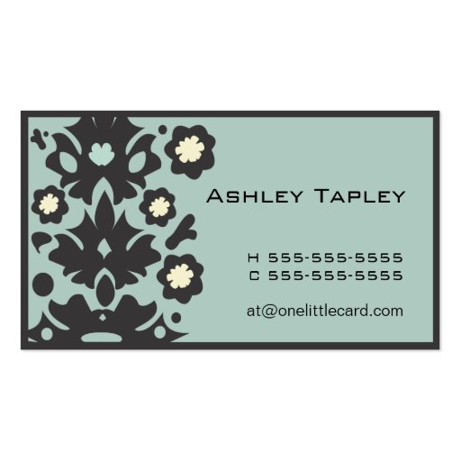 Aqua et flower power noir cartes de visite personnelles