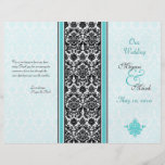 Aqua et programme noir de mariage damassé tract customisé