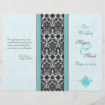Aqua et programme noir de mariage damassé tract customisé