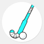 Aqua Field Hockey Stick Round Stickers