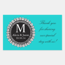 Aqua Fleur de Lis Wedding Favour Sticker