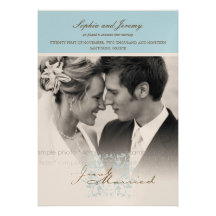Aqua Floral Flourish Photo Wedding Announcement
