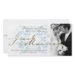 Aqua Floral Flourish Photo Wedding Announcement Photo Card Template