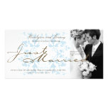 Aqua Floral Flourish Photo Wedding Announcement Photo Card Template