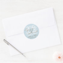 Aqua Floral Flourish Tying The Knot Sticker