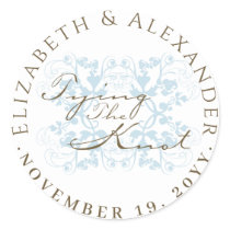 Aqua Floral Flourish Tying The Knot Sticker
