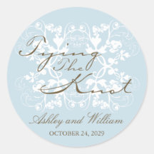 Aqua Floral Flourish Tying The Knot Sticker
