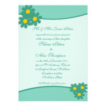 Aqua Flower Wedding Invitation